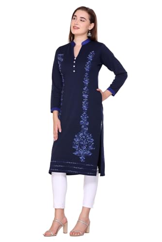Image of Rosary Women's Winter Woolen Kurti Embroidered Straight Fit Ethnic Wear with 2 Side Pockets