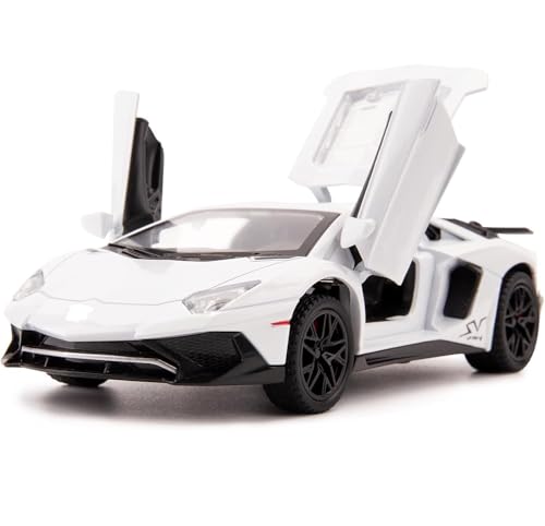 Image of New 1:32 LP750 Diecast Alloy Metal Pull Back Car with Openable Doors Music Sound and Light Vehicle Toy Car for Kids Boys (White)