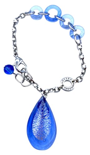 Bracelet en verre antique Murrina Venise bleu en acier inoxydable L