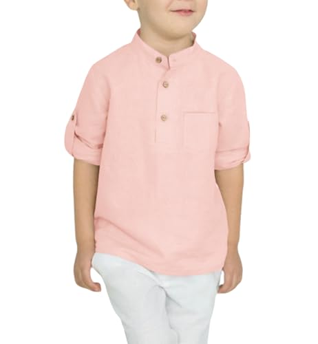 Image of Arshiner Boys Cotton Linen Henley Shirt Button Down Shirt Long Sleeve T Shirt Beach Shirt Tee Casual Solid Tops