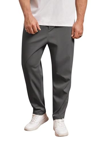 Image of SHIENZY Men's Elastic Waist Formal Trousers | Comfortable Business Casual Pants with Drawstring | Lightweight Workwear for Men | Beige Office Pants