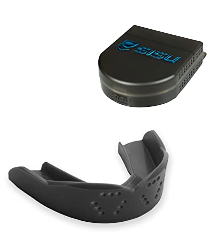 SISU 3D Mouthguard, Charcoal Black with Case - 2.0mm Thin - for Athletes Over 5’ Tall - Pre-Formed for Custom-Molded Fit - Remoldable Up to 20 Times - Non Toxic