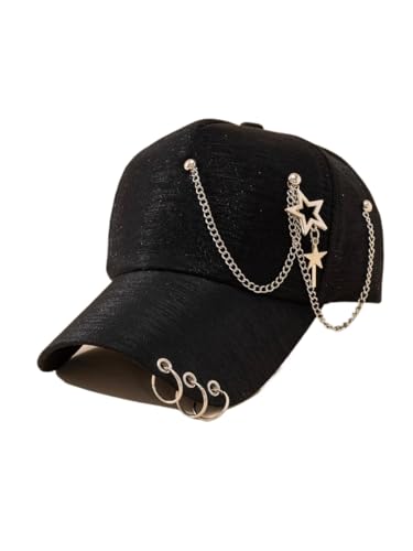 Gorra de béisbol decorativa con anillos y cadenas para mujer