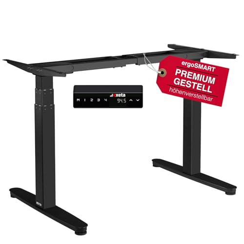 Exeta ergoSmart höhenverstellbarer Schreibtisch Gestell elektrisch 64,5-129,5cm in grau I Schreibtischgestell höhenverstellbar mit 2 Motoren I Tisch höhenverstellbar mit 3-Fach-Teleskop