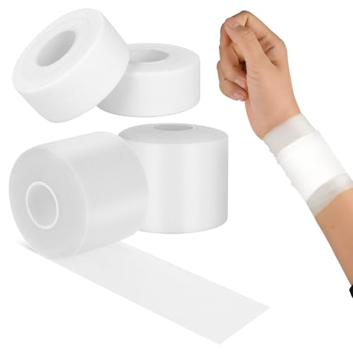 4 Rolls Pre Wrap Sports Tape, Micropore Surgical Tape with 2 Rolls White Foam prewrap Tape and 2 Rolls White Athletic Tape Non-Adhesive, Hypoallergenic for Athletes, Coaches, Amateurs