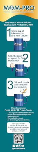 Image of Pro360 MOM-PRO Maternal Nutrition Supplement during Pregnancy for Pregnant & Lactating Women with Protein, DHA, Green Apple, Vitamins, Minerals - French Vanilla Flavor - 400G