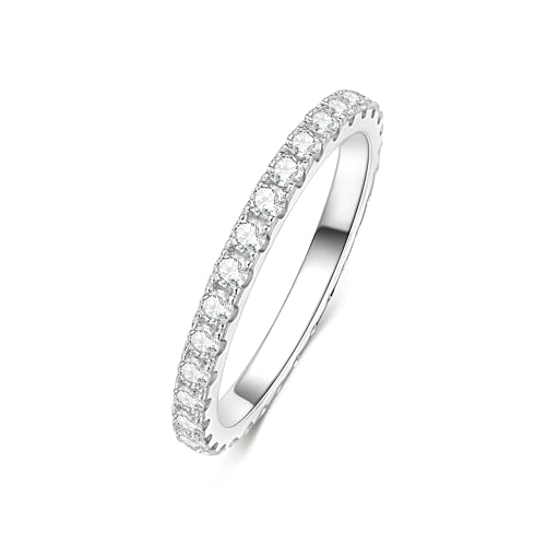 AOKSUNS 14K Gold Filled Silver Simulated Diamond Moissanite Engagement Promise Ring for Her Stackable Ring Channel Setting Full Eternity Bridal Band Halo Rings Wedding Bands Size 4 to 10