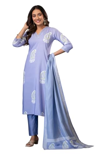 Kurti dupatta imprimé violet en rayonne pour rayonner lors de vos fêtes de famille