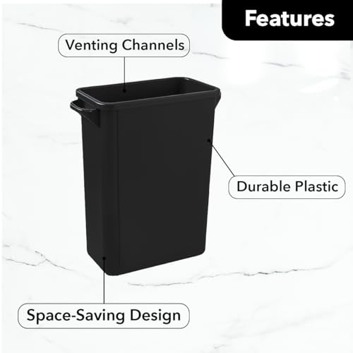 Image of 16 Gallon Slim Rectangular Garbage Can - Black