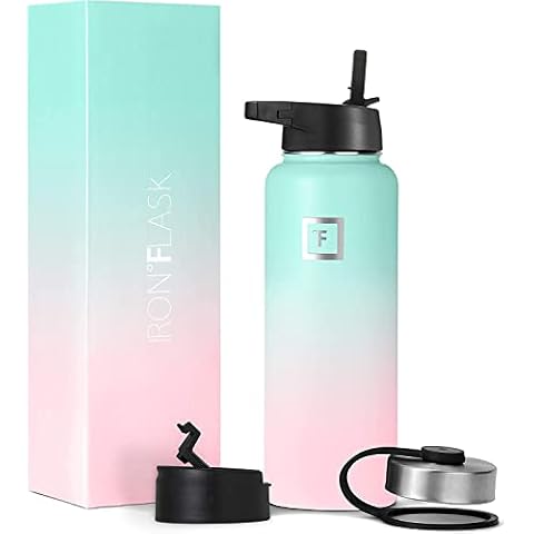 Iron Flask Sports Water Bottle - 1180 ml, 3 Lids (Straw Lid), Vacuum Insulated Stainless Steel, Double Walled, Thermo Mug, Metal Canteen Cover