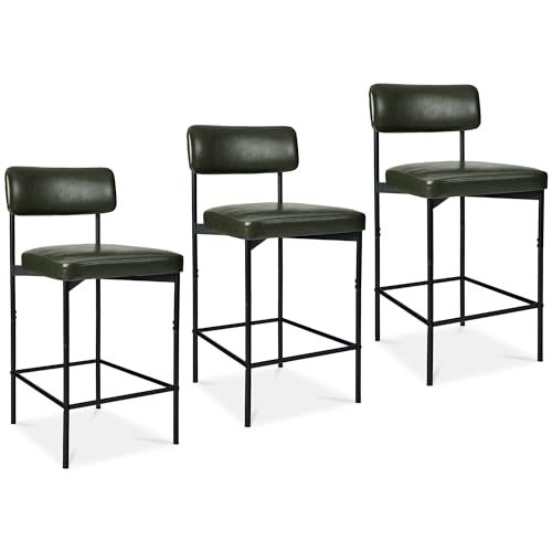 Best Choice Products Set de 3 Butacos sin Brazos de Altura para Barra, Asientos de Cuero Sintético PU Modernos para Isla de Cocina, Hogar, Comedor - Verde Musgo miniatura 1