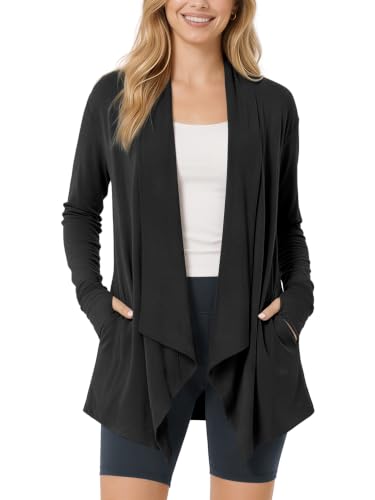 Image of ODODOS Women's Drape Open Front Cardigans Cozy Soft Long Sleeve Casual Wrap Outerwear with Pockets Thumb Hole
