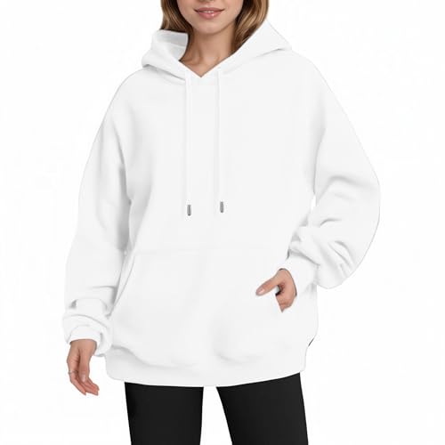 BananHome Womens Oversized Hoodies Fleece Loose Hooded Sweatshirt Fall Winter Outfits Comfy Sweaters Loose Fit Pullover Fall Winter Clothes (UAE/KSA Alpha S Regular Regular WHITE)