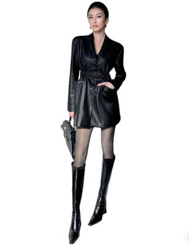 Blazer costume en cuir femme manteau smoking affaires