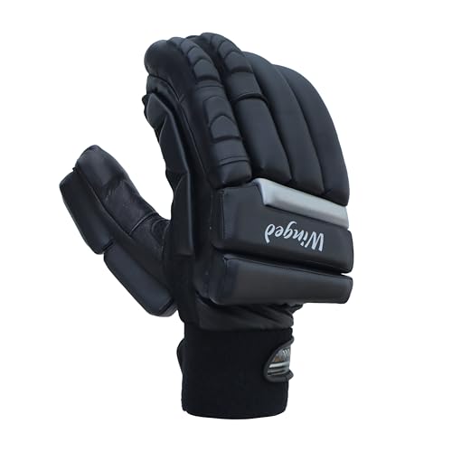 Image of WHITEDOT Sports Winged Cricket Batting Gloves||Suitable for Mens|Adult|Large Right Hand||Black, Leather