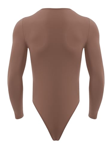 Linjinx Men's Long Sleeve One Piece Thongs Bodysuits Stretchy Button Down Leotard Undershirts Romper2