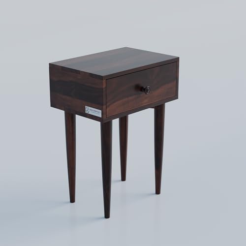Image of Jangid Handicraft Solid Sheesham Wood Bedside Table for Bedroom | Wooden Bed Side Nightstand Table with Drawer Storage for Home & Hotels | Sofa Side Table for Living Room | Rosewood, Walnut Finish