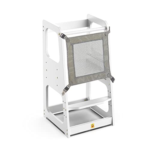Image of UNCLE WU Toddler Step Stool - Safety Rail, 3-Step, Foldable & Adjustable, Durable Plastic - Toddler Tower for Bathroom Sink & Child Kitchen Stool Helper-Ages 18 Months to 4 Years (White)