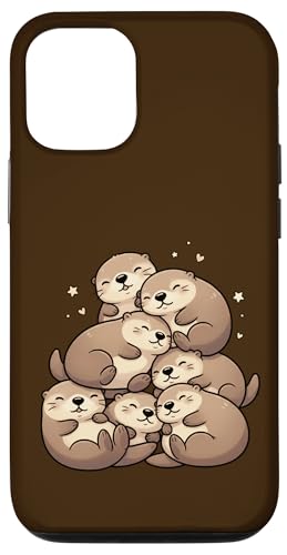 カワイイカワウソ お昼寝パイル ちび眠そうなカワウソ スタック かわいい スマホケース iPhone 12/12 Pro 用