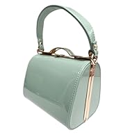 LeahWard Patent Clutch Bag, Women's Top Handle Clutch Bag, Chain Strap Cross Body Bag, Handbag Wedding Evening Bags 16688 (Sage Green)