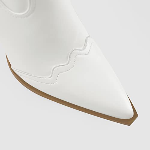 Verisson Cowgirl Stitched Over The Knee Boots Western Cowboy Nubuck Leather Point Toe Low Heel White Booties Size 8 #TOP4