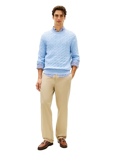 Image of Tommy Hilfiger Men's Cable Knit Crewneck Sweater Lightweight Pullover
