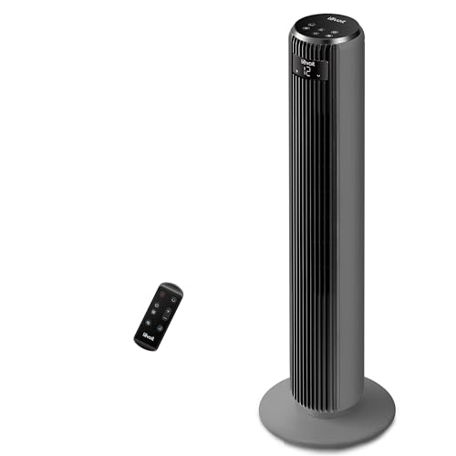 LEVOIT Ventilador de Torre con Mando a Distancia, Ventilador Silencioso 23dB y 39W, Oscilación 90° con 7m/s, 4 Modos 5 Velocidades, 12H Temporizador, Fácil de Montar para Dormitorio