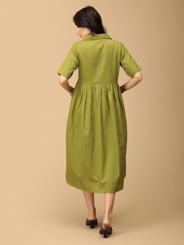 Image of The Mom Store Maternity & Nursing Midi Dress for Women | Pregnancy & Postpartum Wear | Cotton Flex Dress for New Mom | Trendy Stylish Comfortable Feeding Dress for Womens | Causal Office Formal Wear