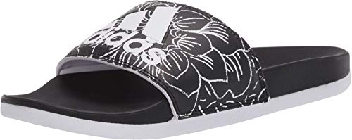 adidas Women's Adilette Comfort Slides, Core Black/White/Purple Tint, 5