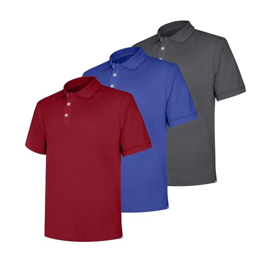 LiKing Hombre 3er Pack Polo Camisa Ocio Cómodo Polos Manga Corta Humedad Ropa Deportiva Golf Polo Shirt Talla L Gris Oscuro Azul Rojo