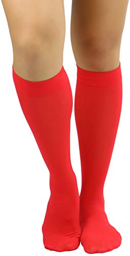Image of ToBeInStyle Women's Opaque Knee High Nylon Fashion Socks Solid & w /Front Satin Bow