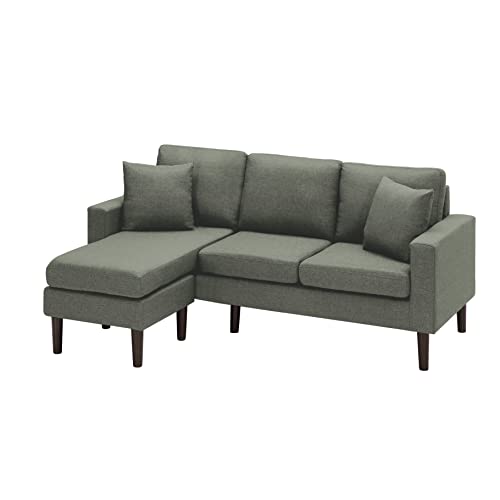 Koihome Reversible Sectional 72" Left Hand Facing Square Arms, 4-Seater Sleeper Sofa Couch With 2 Pillows, L-Shape Chaise For Living, Bedroom,Office,Waiting Room, Pp Cotton, Dark Grey #TOP3