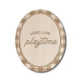 Dilemat Kids Playroom Wall Decor,Long Live Playtime Playroom Oval Wall Art Decor,Neutral Buffalo Plaid Wooden Hanging Decor for Kids Boys Girls Toddler Nursery Room Bedroom Play Room