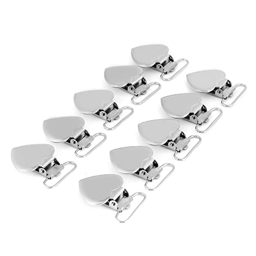 Saluaqui Clips para Tirantes de Metal Plateado Resistente con Forma de Corazón de Melocotón y Dientes de Plástico, Juego de 10 Piezas para Accesorios de Ropa DIY y Soporte para Chupete