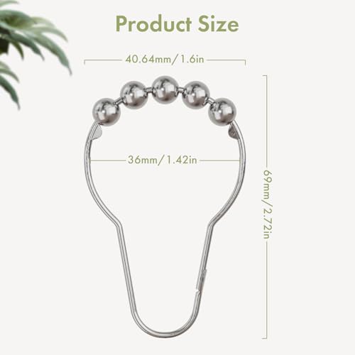 Image of Amazer Shower Curtain Hooks, Decorative Shower Curtain Hooks Rust Proof Stainless Steel Shower Curtain Hooks, Shower Hooks for Shower Curtain Bathroom 12PCS, Polished Chrome