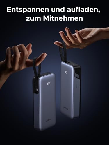 UGREEN Power Bank, 20000mAh 45W Schnellladen mit Integriertem USB-C Kabel & Bidirektionalem 45W PD, Externe Handyakkus Kompatibel mit Galaxy S25 Ultra/S25+, iPhone 17/16 Serie, iPad, Laptop und mehr 6