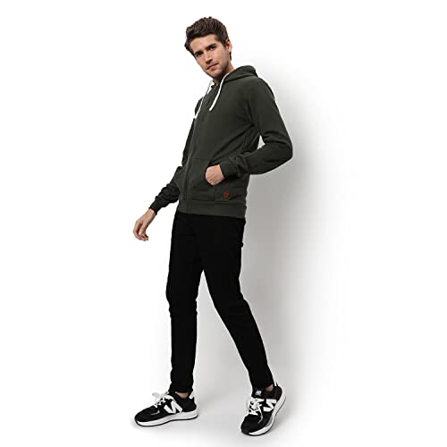 Image of CAHOOT Men's Dark Blue Zip-Front Hoodie with Contrast Drawstring for Casual Wear | Long Sleeve | Hooded Neck | Zipper Closure | Cotton Sweatshirt Crafted with Comfort Fit for Everyday Wear