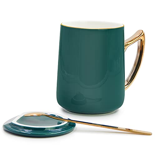 Taza de cerámica mate con cuchara y tapa 450 ml miniatura 1