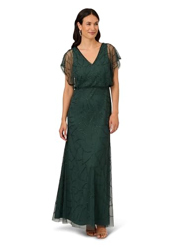 Adrianna Papell Women's Beaded Blouson Long Dress, Dusty Emerald