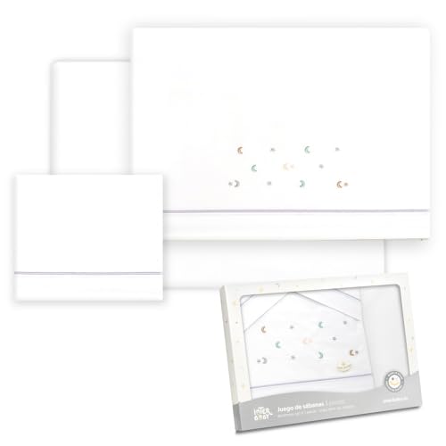 Interbaby Lot de 3 draps bébé en Coton pour Voiture/couffin/Landau/nacelle - Étoile de Lune Multicolore - Ensemble Drap-Housse + Drap Plat + taie d'oreiller