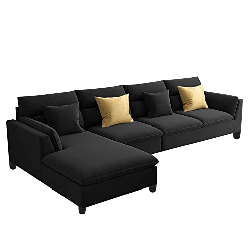 Image of Casaliving Delton LHS 6 Seater L Shape Sofa Set for Living Room (Black) Premium Fabric