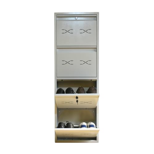Image of I Metal Shoe Rack I Double Lock I Slim and Wall Mounted I 4 Shelve (Ivory Colour) I Coad LC 2S-04 IV I Height 58 Inches, Width 20 Inches, Depth 5.5 InchesI 3 Years Warranty.