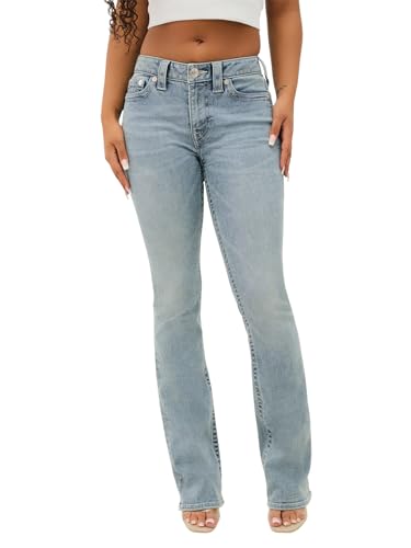 True Religion Women's Becca Mid Rise Bootcut Crystal Flap - Single Needle Stitching Peak Spot Jeans Pant2