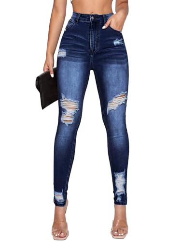 Image of KUNMI Women's Ripped Skinny Jeans Distressed Stretchy Denim Pants