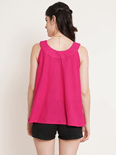 Image of FABRIC FITOOR Women's Cotton Fuchia Pink Color Sleeveless Short Crop Top