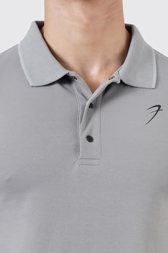 Image of FUAARK Men Slim Fit Pique Aura Polo Tshirt with Short Sleeves & Reflective Chest Logo -