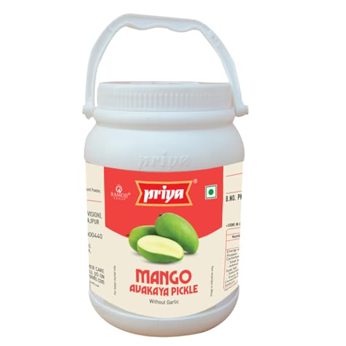 Priya Mango Avakaya Pickle without Garlic, 1Kg - Authentic Telugu Style Avakai Aam Achar| Traditional South Indian Taste| Homemade Andhra Pickles| Tangy & Spicy | With Mango Pieces and Mixed Spices