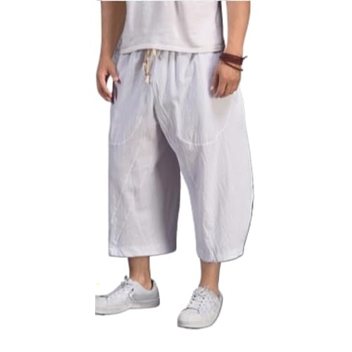 Men's Loose 7 Point Harem Pants Casual Drawstring Cropped Trousers Spring Trendy Outdoor Sport Linen Pant