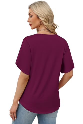 Image of WIHOLL Womens Summer Tops Short Petal Sleeve Shirts Fashion V Neck Womens Clothing