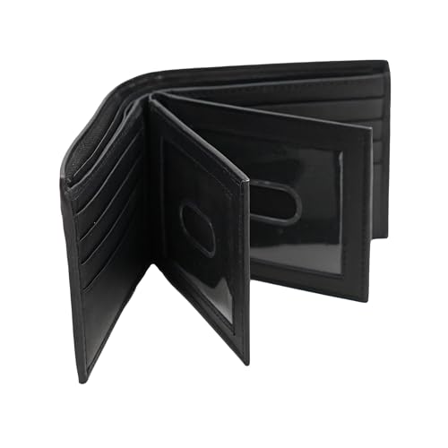 ag wallets Bifold Leather Wallet for Men - Men’s Wallet with Double Center Flap & 3 ID Windows - Compact Wallet for Men - Cash Wallet with 12 Card Slots & 2 Billfold Compartments - Black
